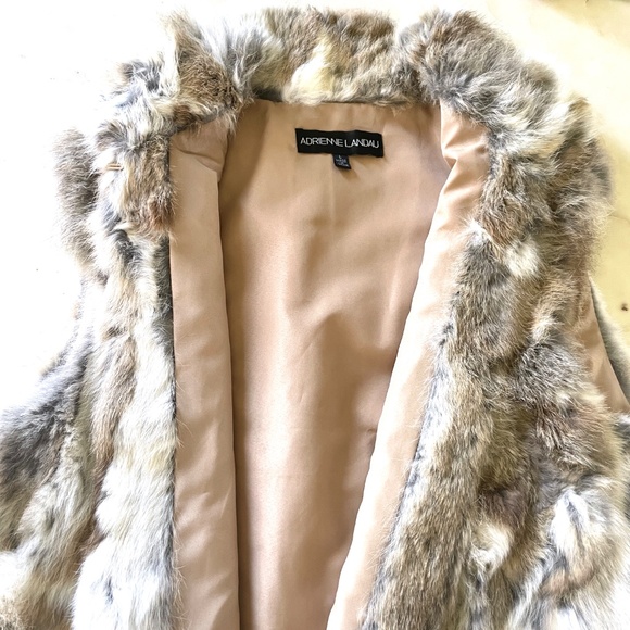 Adrienne Landau Rabbit Fur Vest in Natural Cream and Tan Tones - Picture 13 of 15